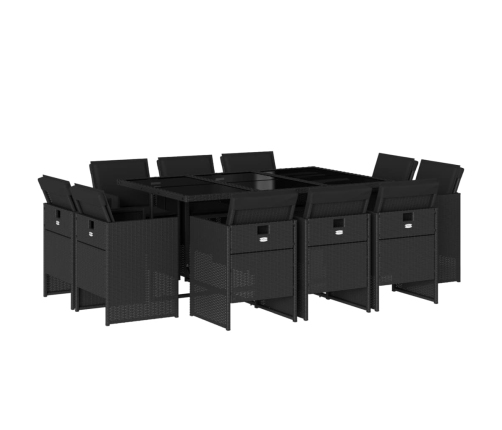 Set de comedor jardín 11 pzas con cojines ratán sintético negro
