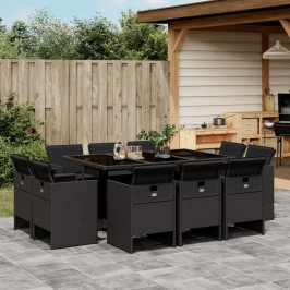 Set de comedor jardín 11 pzas con cojines ratán sintético negro