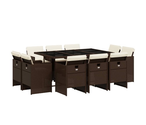 Set comedor de jardín 11 pzas y cojines ratán sintético marrón