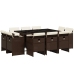 Set comedor de jardín 11 pzas y cojines ratán sintético marrón