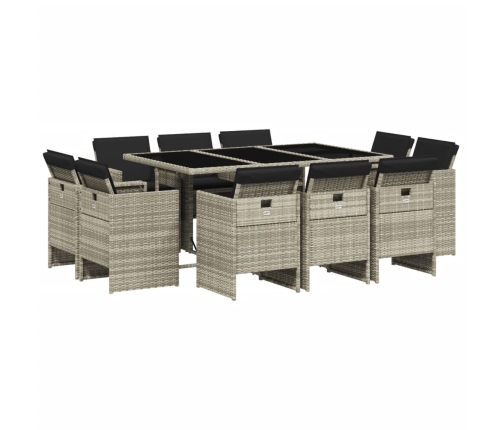 Set de comedor de jardín 11 pzas y cojines ratán sintético gris