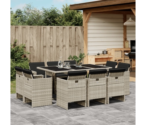 Set de comedor de jardín 11 pzas y cojines ratán sintético gris