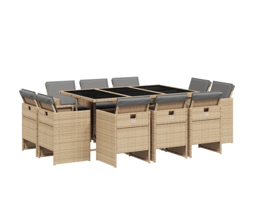 Set comedor de jardín 11 pzas con cojines ratán sintético beige