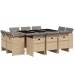 Set comedor de jardín 11 pzas con cojines ratán sintético beige