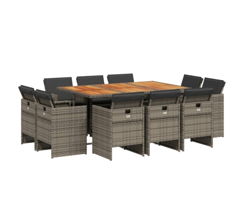 Set de comedor de jardín 11 pzas y cojines ratán sintético gris