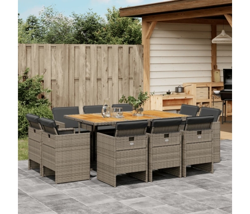 Set de comedor de jardín 11 pzas y cojines ratán sintético gris