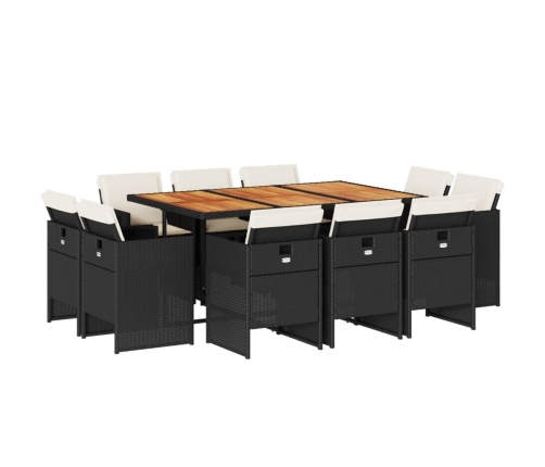 Set de comedor jardín 11 pzas con cojines ratán sintético negro