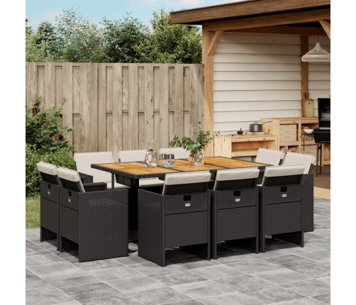 Set de comedor jardín 11 pzas con cojines ratán sintético negro