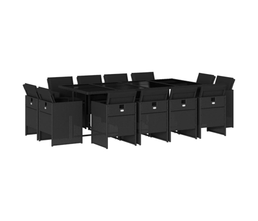 Set comedor de jardín con cojines 13 pzas ratán sintético negro