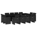 Set comedor de jardín con cojines 13 pzas ratán sintético negro