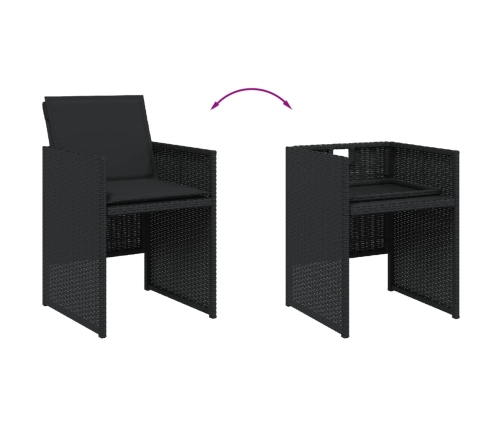 Set comedor de jardín con cojines 13 pzas ratán sintético negro