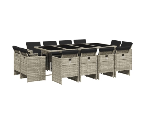 Set comedor jardín y cojines 13 pzas ratán sintético gris claro