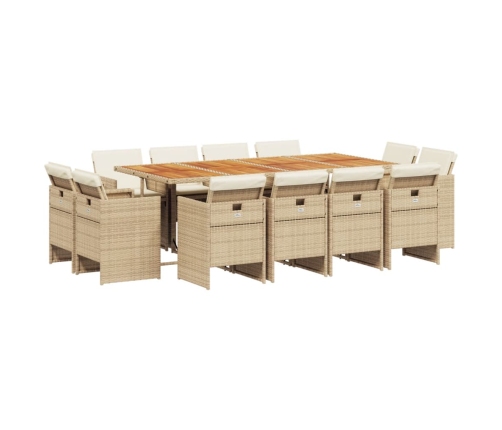 Set comedor de jardín con cojines 13 pzas ratán sintético beige