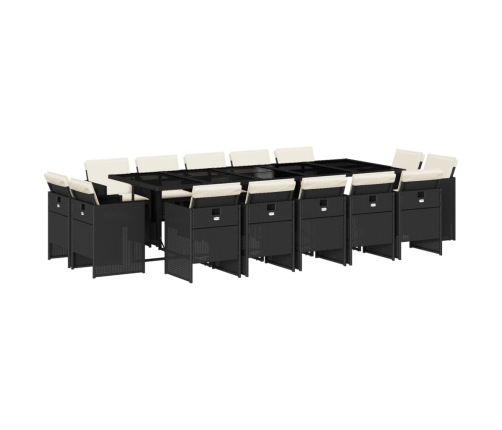 Set comedor de jardín con cojines 15 pzas ratán sintético negro