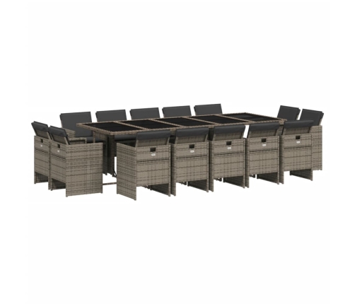 Set comedor de jardín con cojines 15 pzas ratán sintético gris