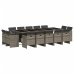 Set comedor de jardín con cojines 15 pzas ratán sintético gris