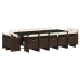 Set comedor de jardín y cojines 15 pzas ratán sintético marrón