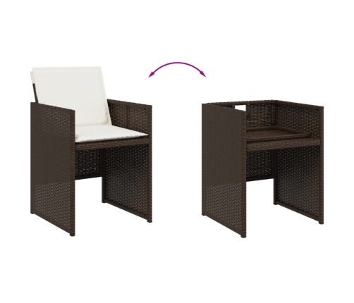 Set comedor de jardín y cojines 15 pzas ratán sintético marrón