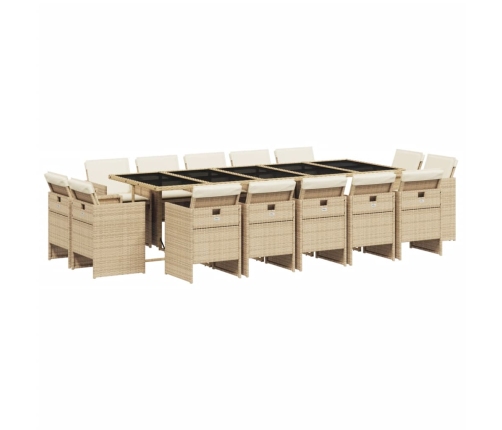 Set comedor de jardín con cojines 15 pzas ratán sintético beige