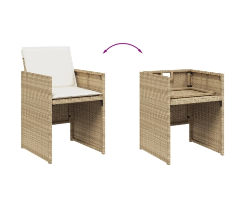 Set comedor de jardín con cojines 15 pzas ratán sintético beige