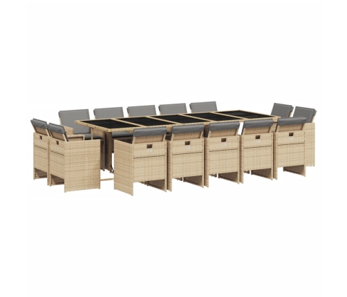 Set comedor de jardín con cojines 15 pzas ratán sintético beige