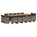 Set comedor de jardín con cojines 15 pzas ratán sintético gris
