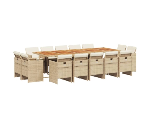 Set comedor de jardín con cojines 15 pzas ratán sintético beige