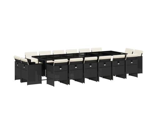 Set de muebles jardín 17 pzas con cojines ratán sintético negro