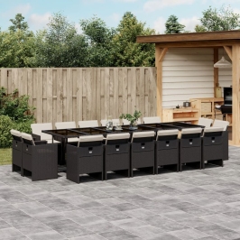 Set de muebles jardín 17 pzas con cojines ratán sintético negro