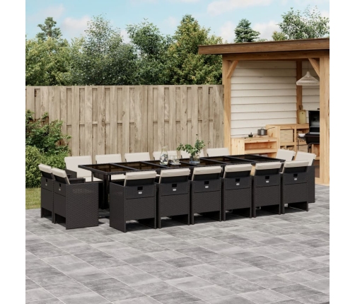 Set de muebles jardín 17 pzas con cojines ratán sintético negro