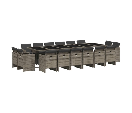Set comedor de jardín 17 pzas y cojines ratán sintético gris