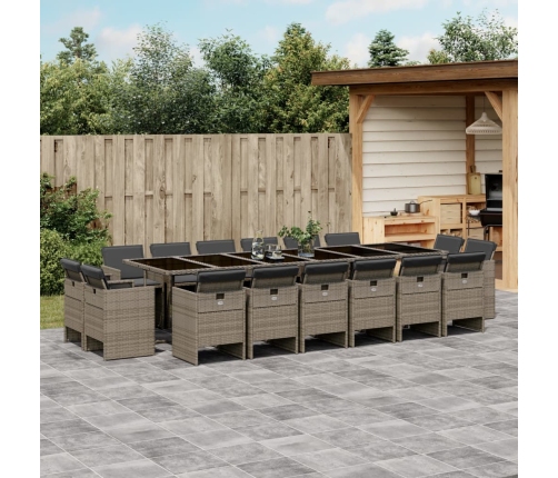 Set comedor de jardín 17 pzas y cojines ratán sintético gris