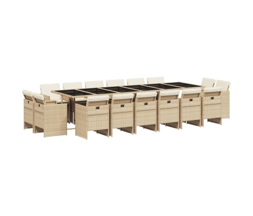 Set comedor de jardín 17 pzas con cojines ratán sintético beige