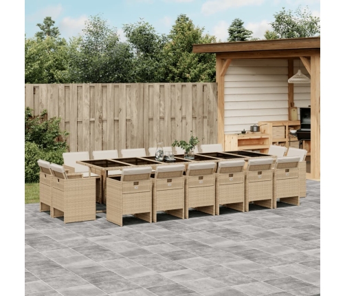Set comedor de jardín 17 pzas con cojines ratán sintético beige