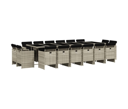 Set comedor jardín y cojines 17 pzas ratán sintético gris claro