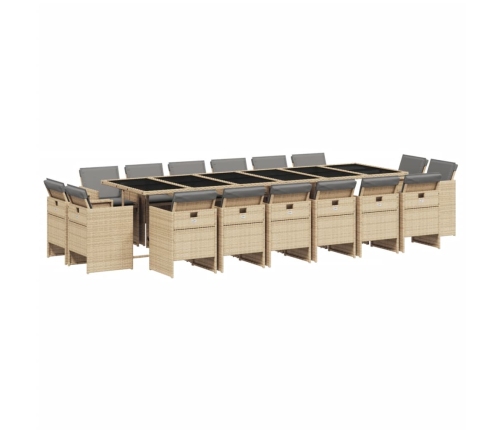 Set comedor de jardín 17 pzas con cojines ratán sintético beige