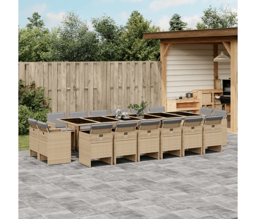 Set comedor de jardín 17 pzas con cojines ratán sintético beige