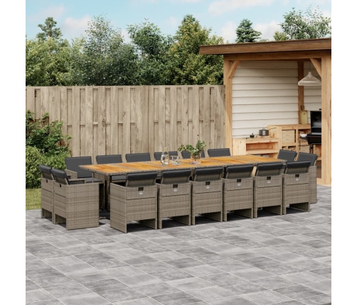 Set comedor de jardín 17 pzas y cojines ratán sintético gris