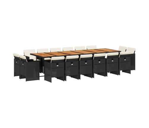 Set de muebles jardín 17 pzas con cojines ratán sintético negro