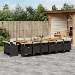 Set de muebles jardín 17 pzas con cojines ratán sintético negro