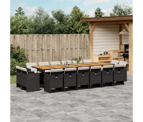 Set de muebles jardín 17 pzas con cojines ratán sintético negro