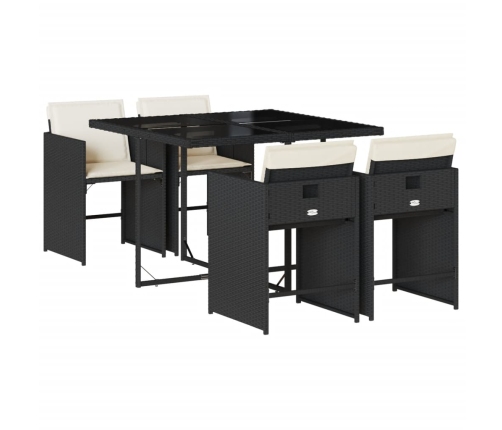 Set de muebles jardín 5 pzas con cojines ratán sintético negro