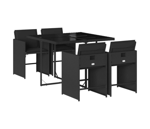 Set de muebles jardín 5 pzas con cojines ratán sintético negro