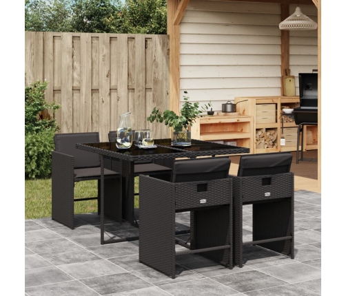 Set de muebles jardín 5 pzas con cojines ratán sintético negro