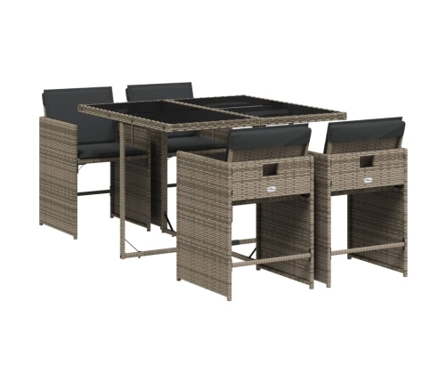 Set comedor de jardín 5 piezas con cojines ratán sintético gris