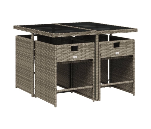 Set comedor de jardín 5 piezas con cojines ratán sintético gris