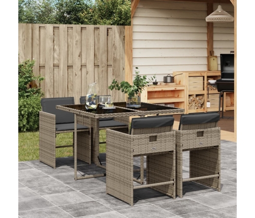 Set comedor de jardín 5 piezas con cojines ratán sintético gris