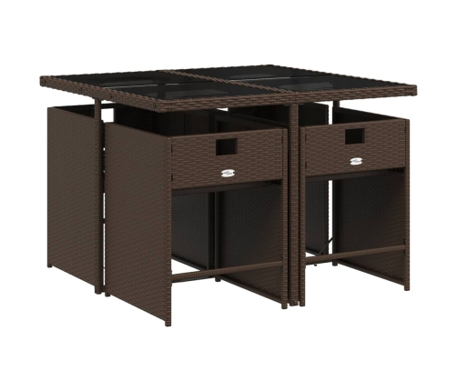Set comedor de jardín 5 piezas y cojines ratán sintético marrón