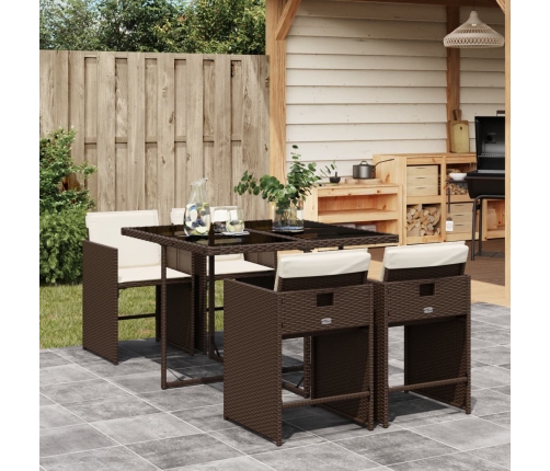 Set comedor de jardín 5 piezas y cojines ratán sintético marrón