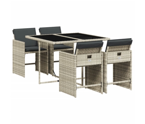 Set comedor de jardín 5 pzas cojines ratán sintético gris claro